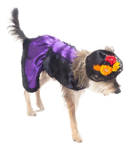 Disfraz Catrina P/perro Talla 6 Color Morado/negro Pet Pals