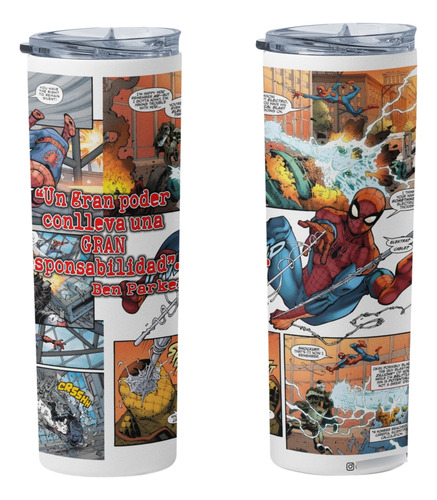 Termo Personalizado De Spiderman, De 20oz (591ml) Con Popote Sublimado Con Tu Nombre