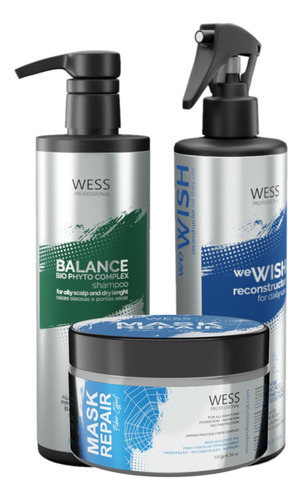 Kit Wess Balance Shampoo 500ml + We Wish 500ml + Mask 180g