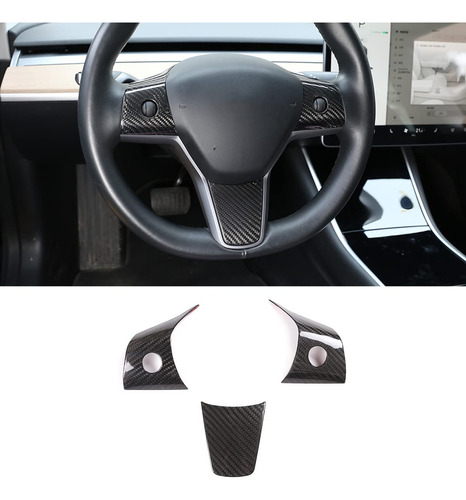 Para Tesla Model Panel Volante Decorativo Fibra Carbono Real