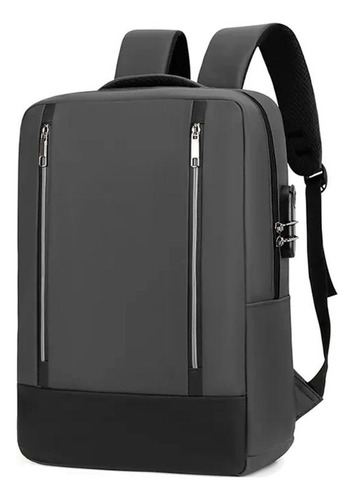 Mochila Bolsa P/notebook Viagem Resistente Zíper Segredo Usb Cor Cinza