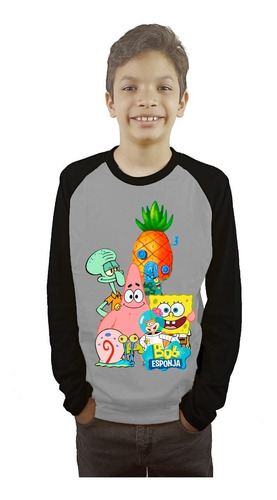 Polera Bob Esponja Para Niños Manga Larga Dtf Cod 001