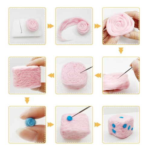 Kit 50 Vellón Lanas Fieltro Agujas Needle Felting Accesorios
