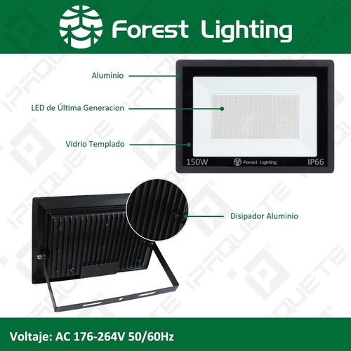 Imagen 5 de 7 de Packx2 Reflector Led 150w Exterior Proyector Luz Fría Cálida