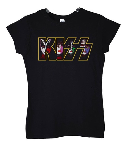 Polera Mujer Kiss Logo Con Integrantes Rock Abominatron