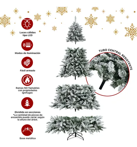 Arbol De Navidad Nevado 1.8m, 700 Ramas, 300 Luces Led Pino Navideño Escarchado Esquimal