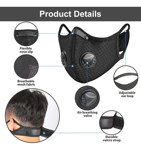 Imagen 4 de 8 de Mascarilla Deportiva Con Filtro De Carbon Activado
