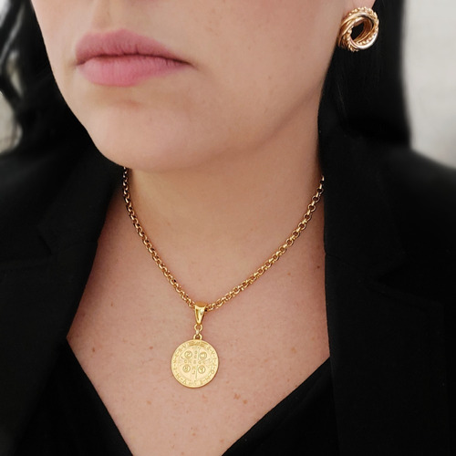 Colar Gargantilha Choker Folheado Pingente Sao Bento Cor Dourado