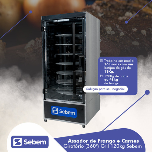 Máquina De Assar Frango E Carnes Grill Giratória 120kg Sebem
