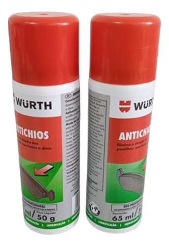 Kit 2 Anti Chios Ruído Barulho Pastilha Freios 65ml Wurth