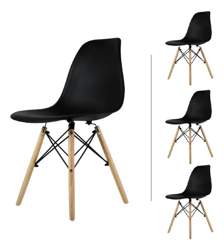 Set De 4 Sillas Modernas Negras Color de la estructura de la silla Negro Color del asiento Negro Diseño de la tela Negro