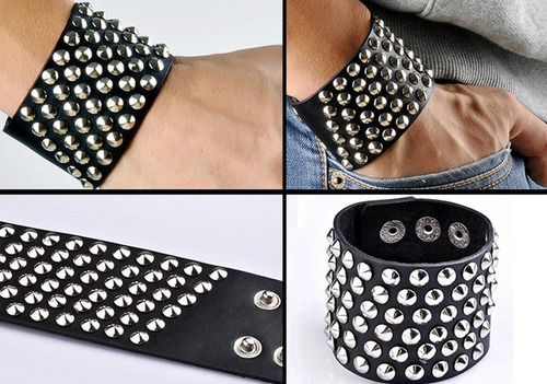 Pulsera Brazalete De Cuero Rock Remache Gotico Punk Ancho 5c