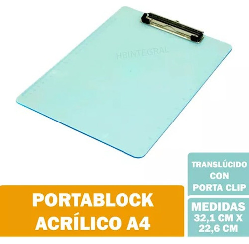 Portablock Con Clip A4 Porta Block Placa Acrilica X Unidad