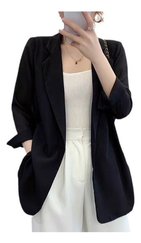 Casual Fresco Saco Blazer Manga 3/4 Cuello Mujer Cómodo