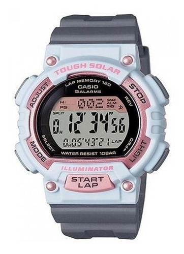 Reloj Casio Mujer Solar 5 Alarmas 100m 120 Laps Stl-s300h-4a Color Del Fondo Rosa Color De La Malla Gris Color Del Bisel Blanco