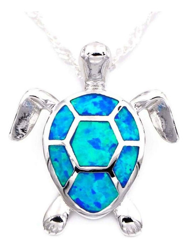 E Collar Tortuga Ópalo Fuego Azul Plata Juvenil Joya Moda