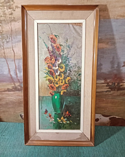 Óleo Sobre Tela Del Autor Manuel Muñoz Merida. Flores (Usado)