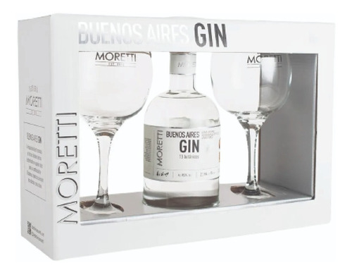 Estuche Moretti Gin Buenos Aires 13 Botánicos 750 Ml + Copas