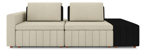 Sofá Ilha Móveis Olimpo 265cm Modulado Linho/pu Bege/preto