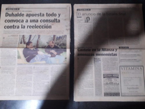 Clipping Diario Clarín 10 7 1998 Menem Reelección Duhalde (Usado)