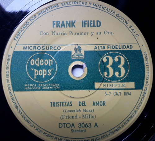 Frank Ifield Tristezas Del Amor Simple Nacional Pvl 