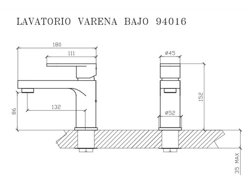 Grifería Para Lavatorio Aqualaf Varenna Pico Bajo 94016 Plateado