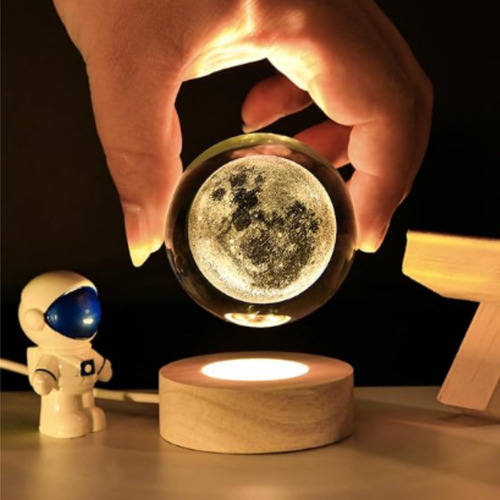 Esfera 3d Lampara De Cristal Led Luz De Noche Regalo Adorno Cristal Luna Mágica