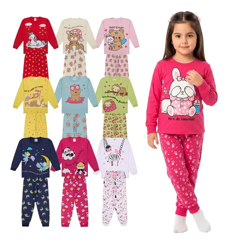 Kit Pijamas Infantis Menina 1 a 10 Anos