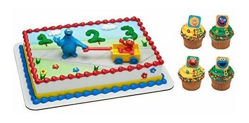 Elmo Y Cookie Monster Adorno De Torta Con 24 Anillos De...