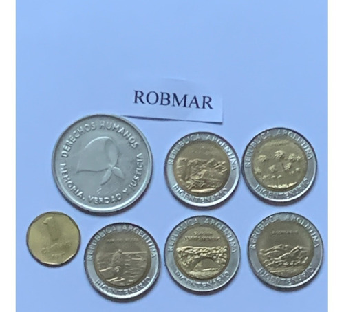 Robmar-argentina-7 Conmemorativas,n°11 Lote De 1 Y 2 Pesos