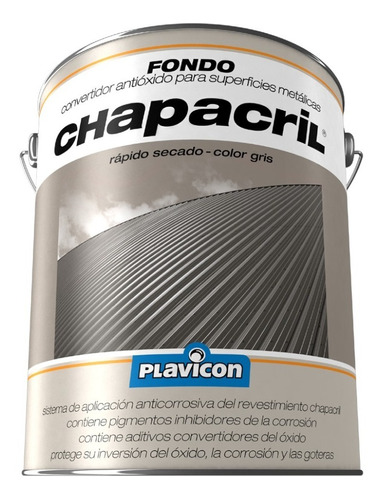 Plavicon Chapacril Fondo Zinc Aluminio Gris Antioxido 20l