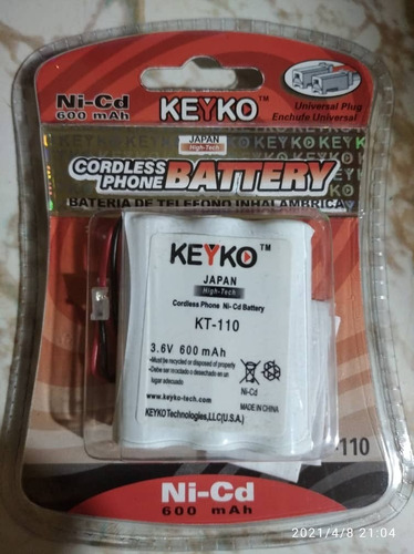 Batería Pila Keito Kt110 Teléfono Inalambrico 3.6v 600 Mah