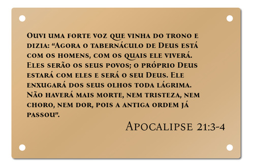 Placa Versículo Apocalipse 21:3-4 Bíblia Presente 20x15 Mdf