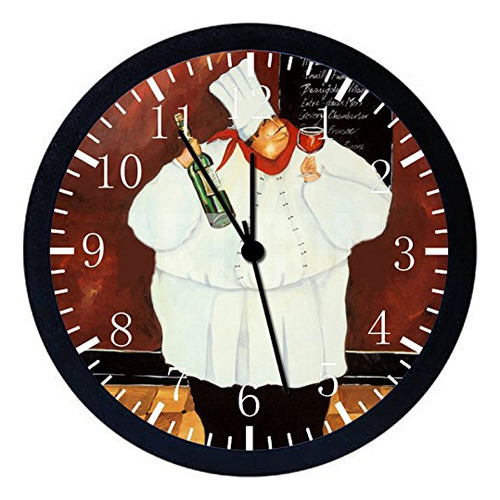 Fat Chef - Reloj De Pared Grande De 12.0 in, Marco Negro, .