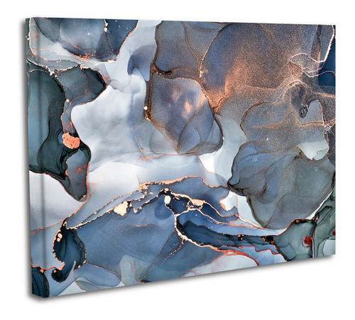 Cuadro Canvas 50x60cm Marmoleado Azul Rey Color Bronce