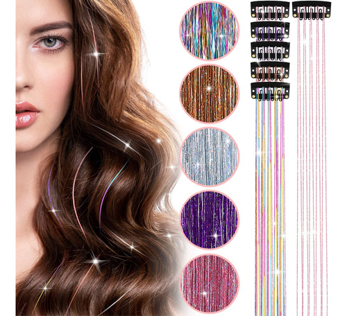 15 Piezas De Oropel De Cabello Con Purpurina Con Clip, Exten