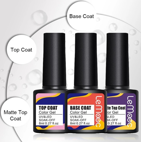 Pack Base Coat + Top Coat + Top Matt  Efecto Mate Lemooc