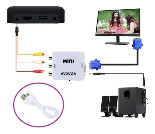 Conversor Áudio E Vídeo Av Rca Para Vga Ps1 Ps2 Xbox Dvd Vhs