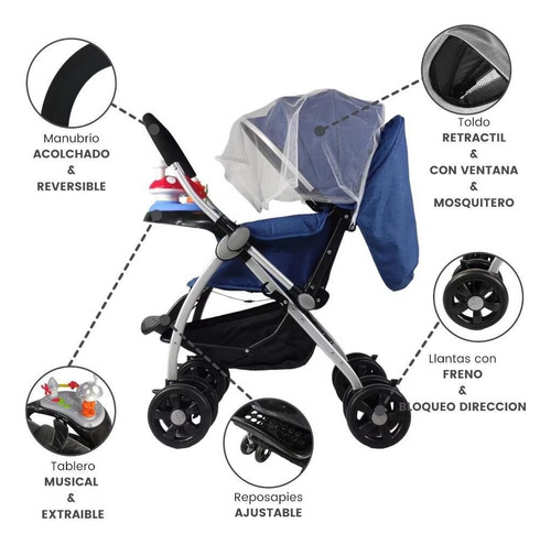Carriola Baby Tek Mod Hd Reversible Con Charola Musical
