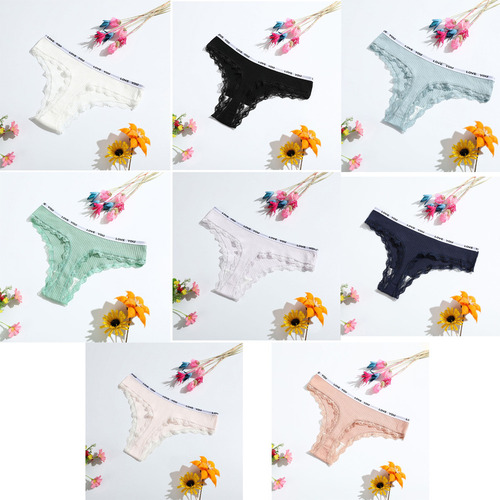 Tanga Corte De Algodón Encaje De Mujer Sexy Bragas De 8 Uds