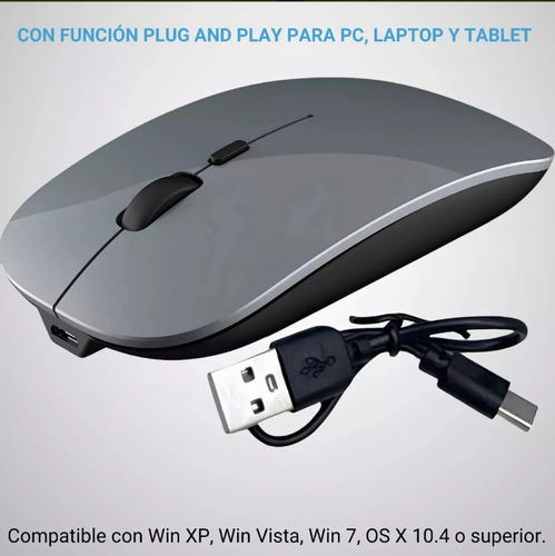 Mouse Óptico Inalámbrico Bluetooth 2.4 Recargable Ergonómico Gris