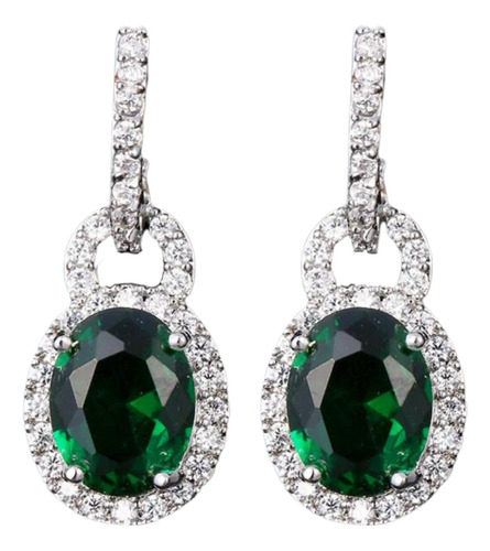Aretes Circonia Verde Esmeralda Cristal Elegantes Navidad
