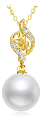 Collar De Perlas Con Hojas De Diamantes De Oro Amarillo De 1