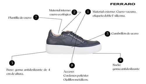Imagen 7 de 7 de Zapatillas Urbanas De Mujer De Cuero Cordones Tami - Ferraro