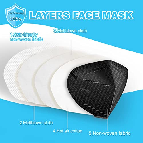 Kn95 Face Masks Black 10 Pack, Adult 5 Layers Disposabl...