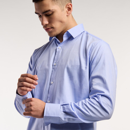 Camisa Hombre Kevingston York Liso Poplin Azul Claro