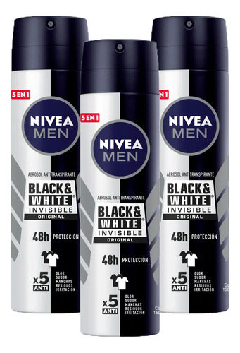 Nivea Desodorante Black & White Invisible Original X3 Unid