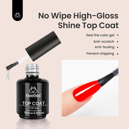 Kit De Top Coat Para Uñas Transparente Brillante 2 Pzs 15 M Transparente