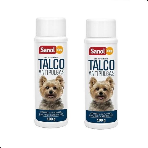 Kit 2 Talco Pet Cachorro Antipulgas Carrapato Sanol Dog 100g