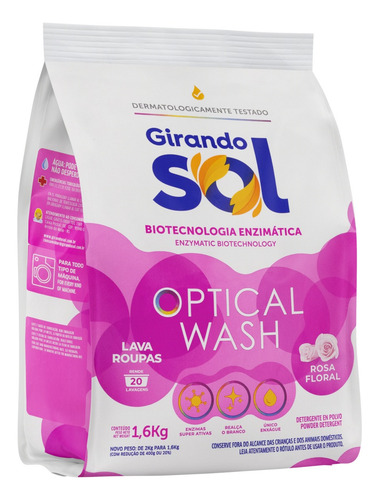 Lava-Roupas Pó Rosa Floral Girando Sol Optical Wash Pacote 1,6kg